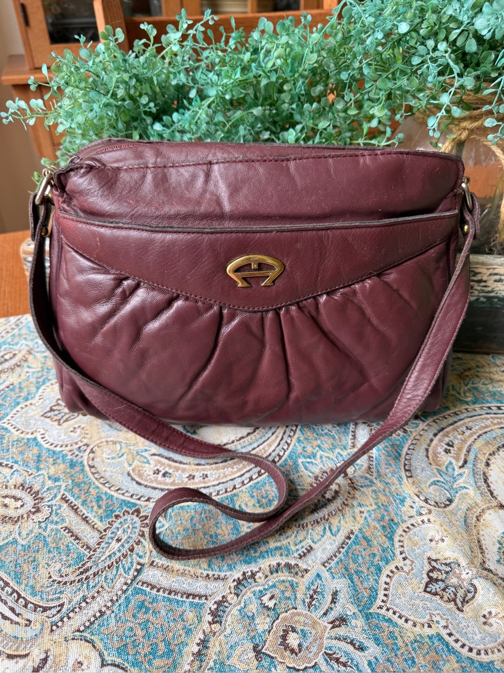 Etienne Aigner Vintage Oxblood Leather Shoulder Bag Project Purse